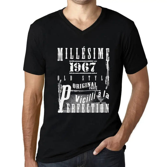 Men's Graphic T-Shirt V Neck Vintage Aged to Perfection 1967 – Millésime Vieilli à la Perfection 1967 – 57th Birthday Anniversary 57 Year Old Gift 1967 Vintage Eco-Friendly Short Sleeve Novelty Tee