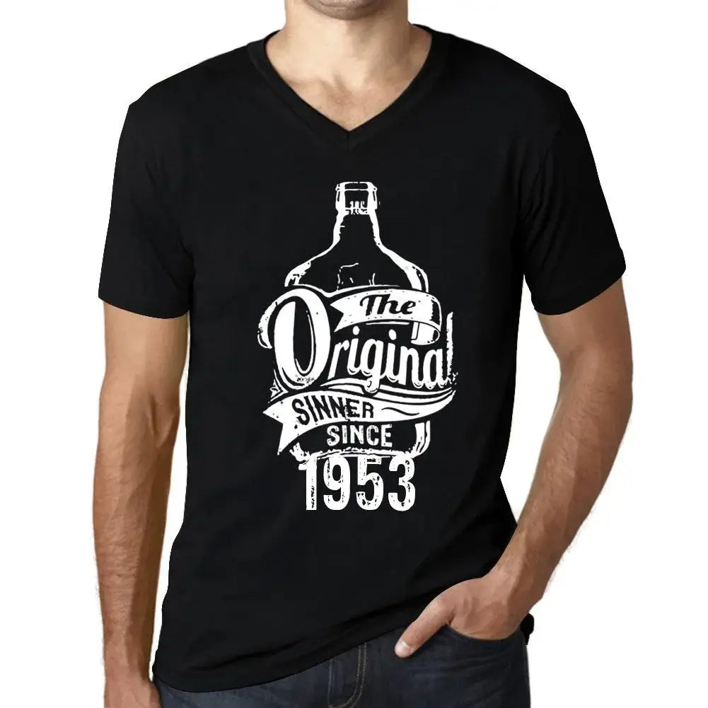 Men's Graphic T-Shirt V Neck The Original Sinner Since 1953 71st Birthday Anniversary 71 Year Old Gift 1953 Vintage Eco-Friendly Short Sleeve Novelty Tee