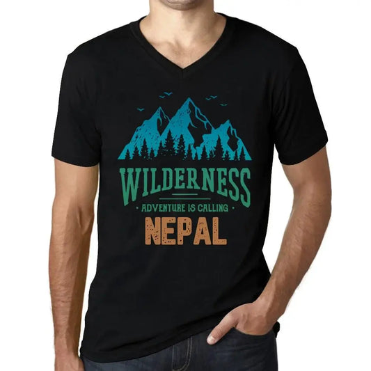 Men's Graphic T-Shirt V Neck Wilderness, Adventure Is Calling Nepal Eco-Friendly Limited Edition Short Sleeve Tee-Shirt Vintage Birthday Gift Novelty