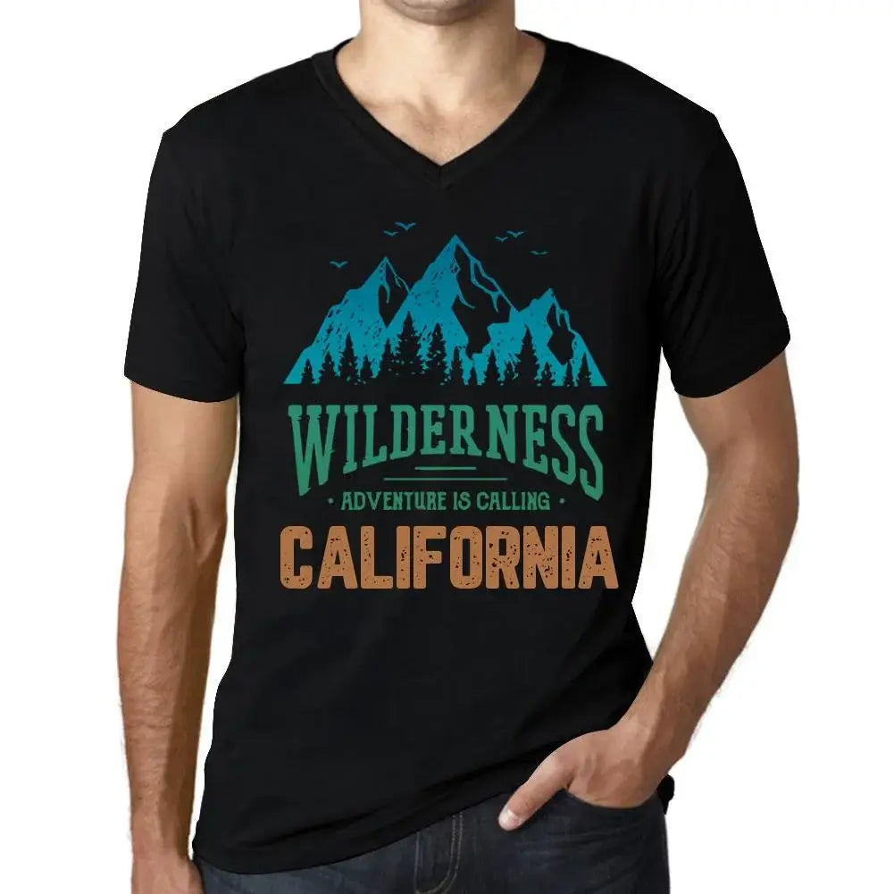 Men's Graphic T-Shirt V Neck Wilderness, Adventure Is Calling California Eco-Friendly Limited Edition Short Sleeve Tee-Shirt Vintage Birthday Gift Novelty