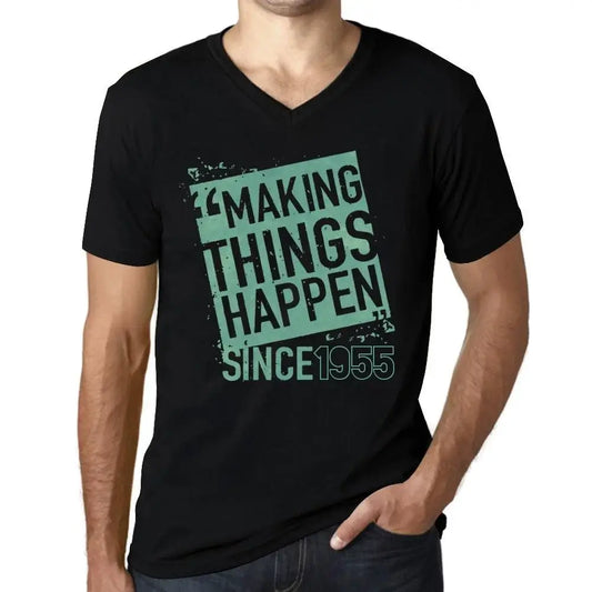 Men's Graphic T-Shirt V Neck Making Things Happen Since 1955 69th Birthday Anniversary 69 Year Old Gift 1955 Vintage Eco-Friendly Short Sleeve Novelty Tee