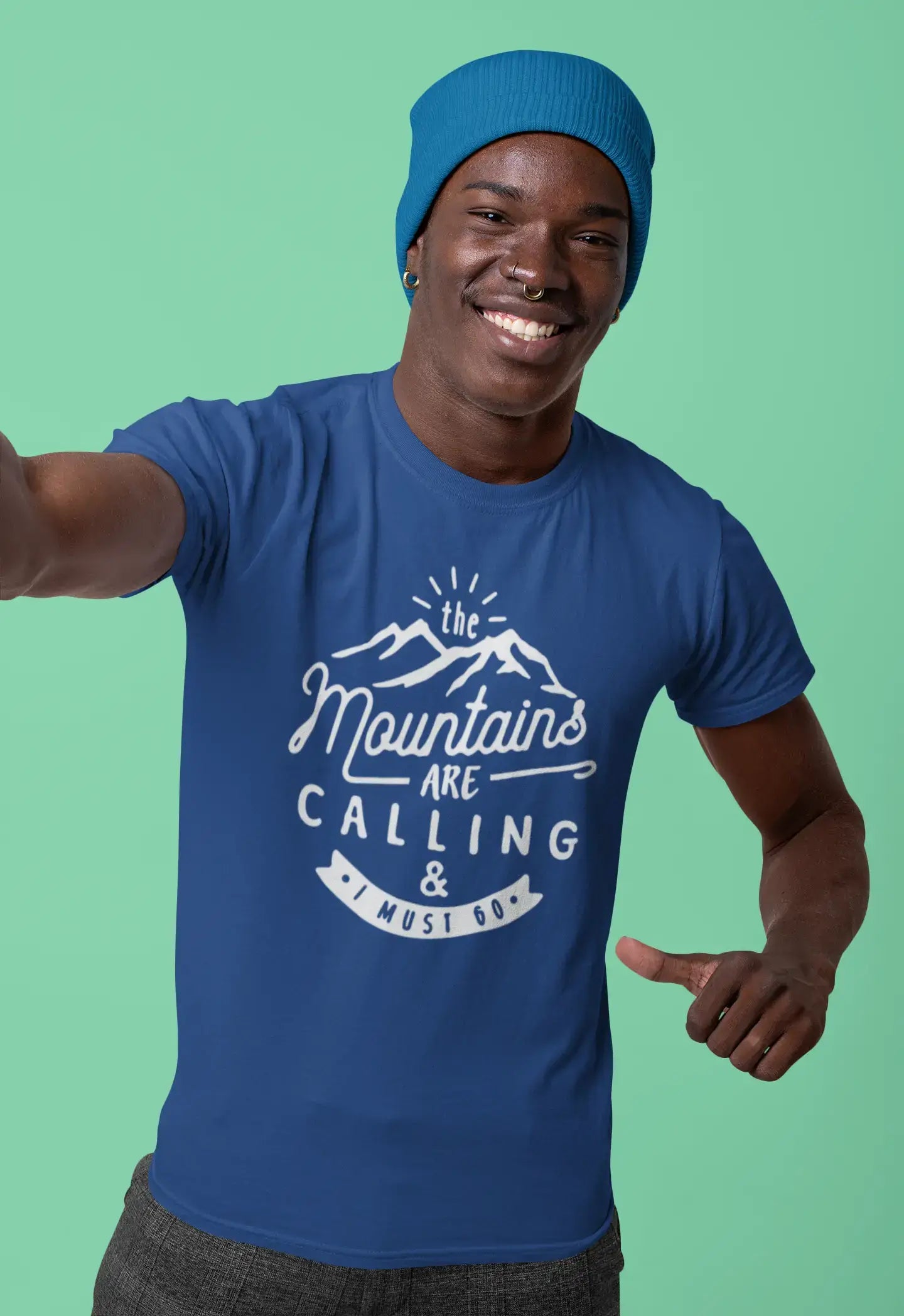 ULTRABASIC - Graphic Printed Men's The Mountains Are Calling And I Must Go Hiking Tee Emerald