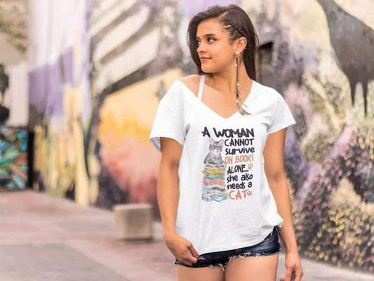 ULTRABASIC Damen-T-Shirt „A Woman Can Not Survive on Books Alone She Needs Cats“ – Lustiges Kätzchen-Shirt für Katzenliebhaber