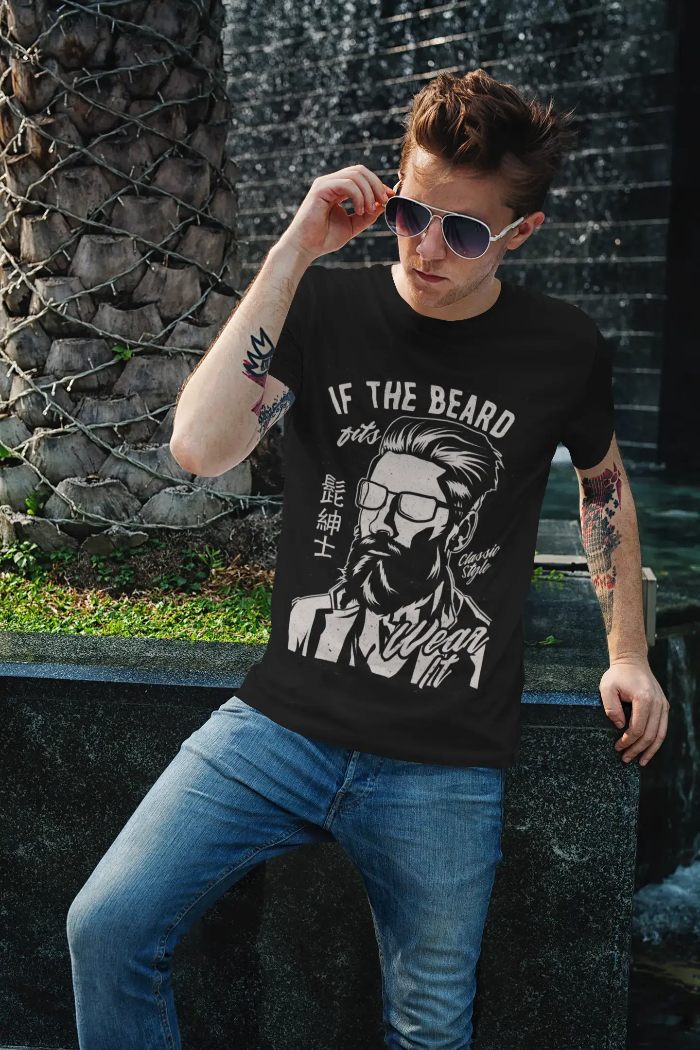 ULTRABASIC Men's Graphic T-Shirt If the Beard Fits Wear It - Bead Tee Shirt