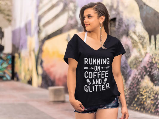 ULTRABASIC Women's T-Shirt Running on Coffee and Glitter - Short Sleeve Tee Shirt Tops