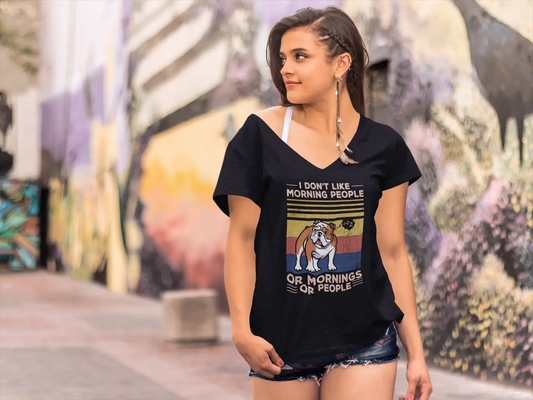 T-Shirt Femme ULTRABASIC Bouledogue Je n'aime pas les gens du matin - Citation drôle de chien