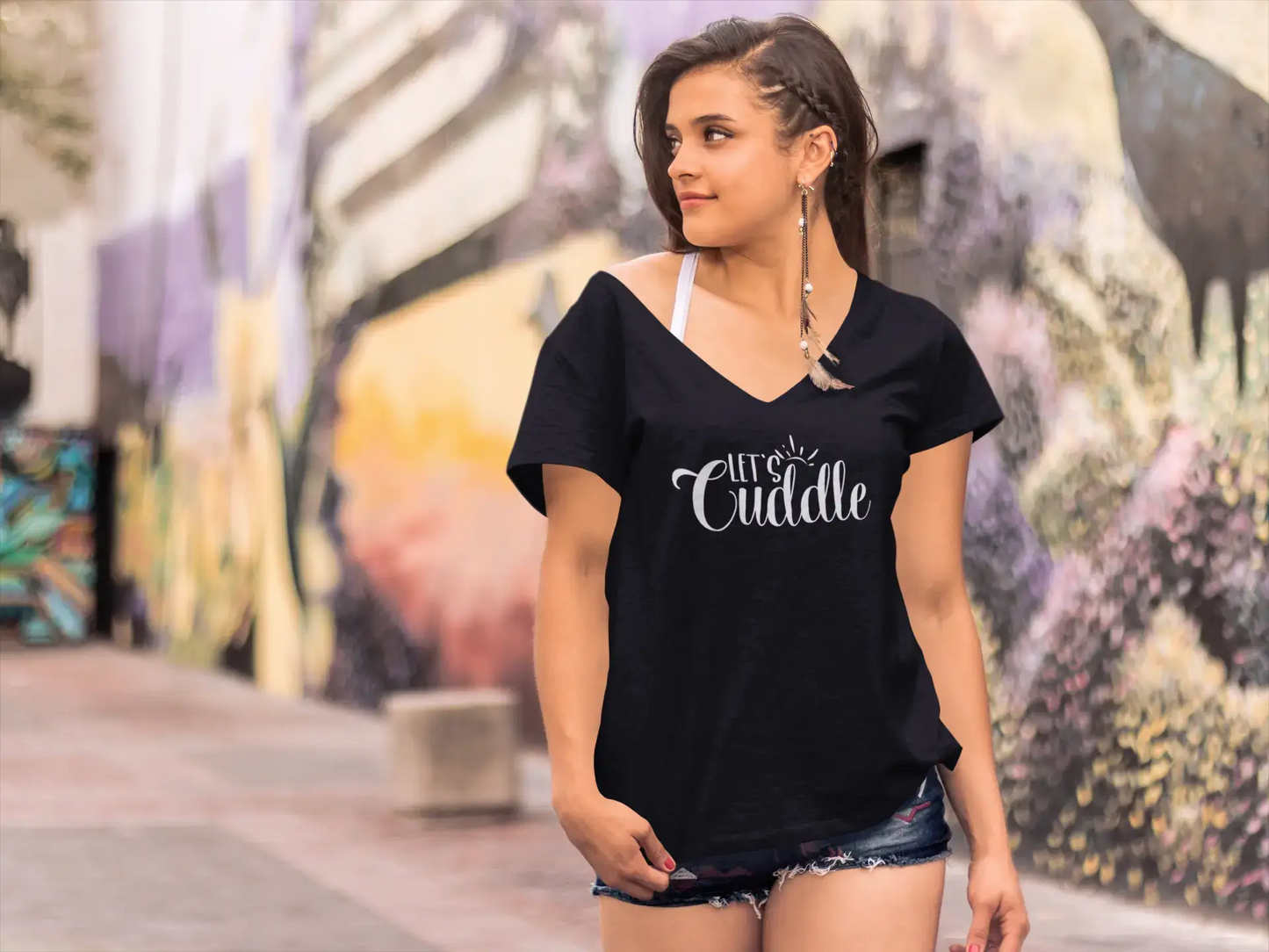 ULTRABASIC T-Shirt Femme Let's Cuddle - T-Shirt Drôle à Manches Courtes