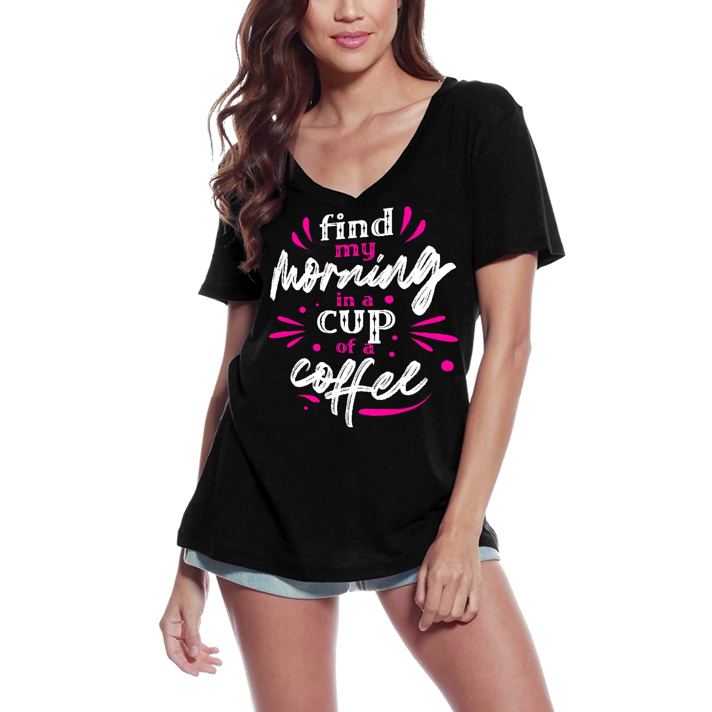 ULTRABASIC Damen T-Shirt Find My Morning in a Cup of Coffee – Shirt für Kaffeeliebhaber