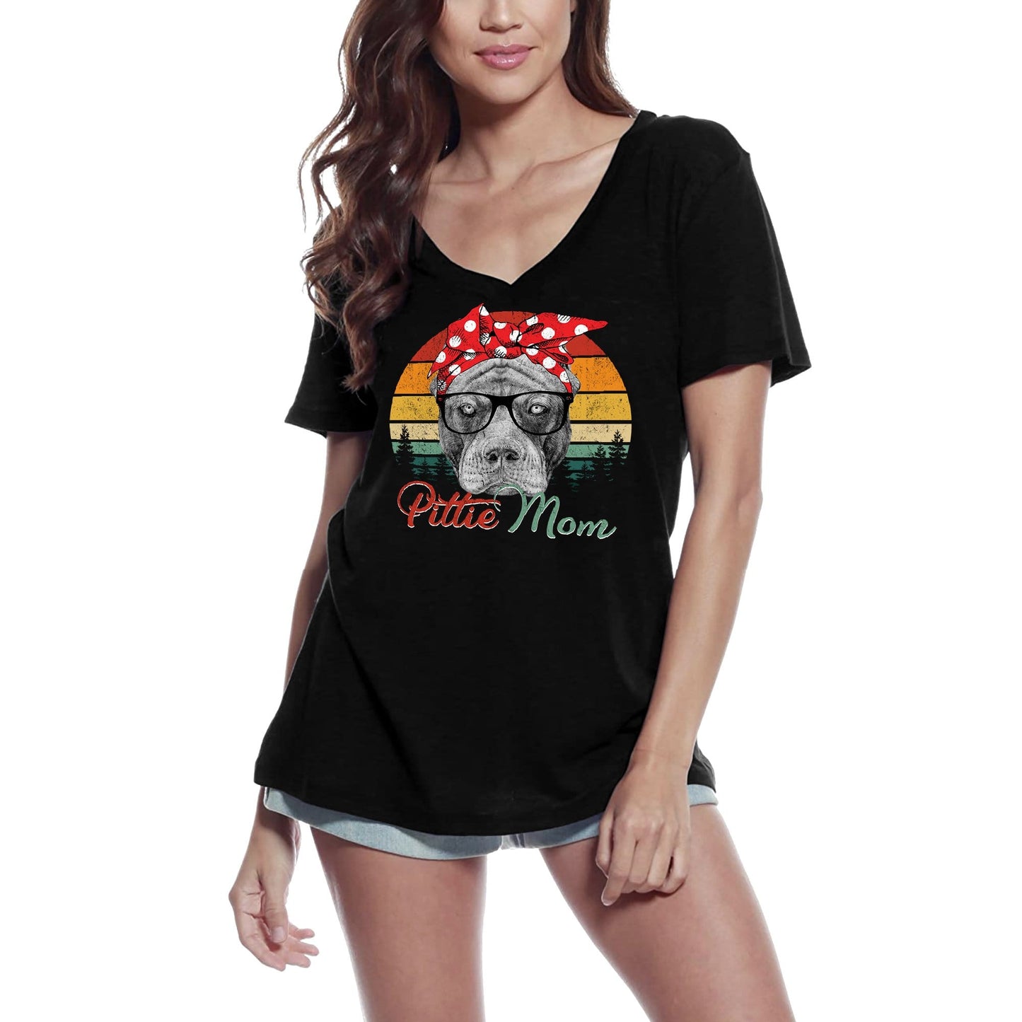 ULTRABASIC Damen T-Shirt Pittie Mom Retro Sunset – Süßes Pitbull Paw Dog Lover T-Shirt für Damen