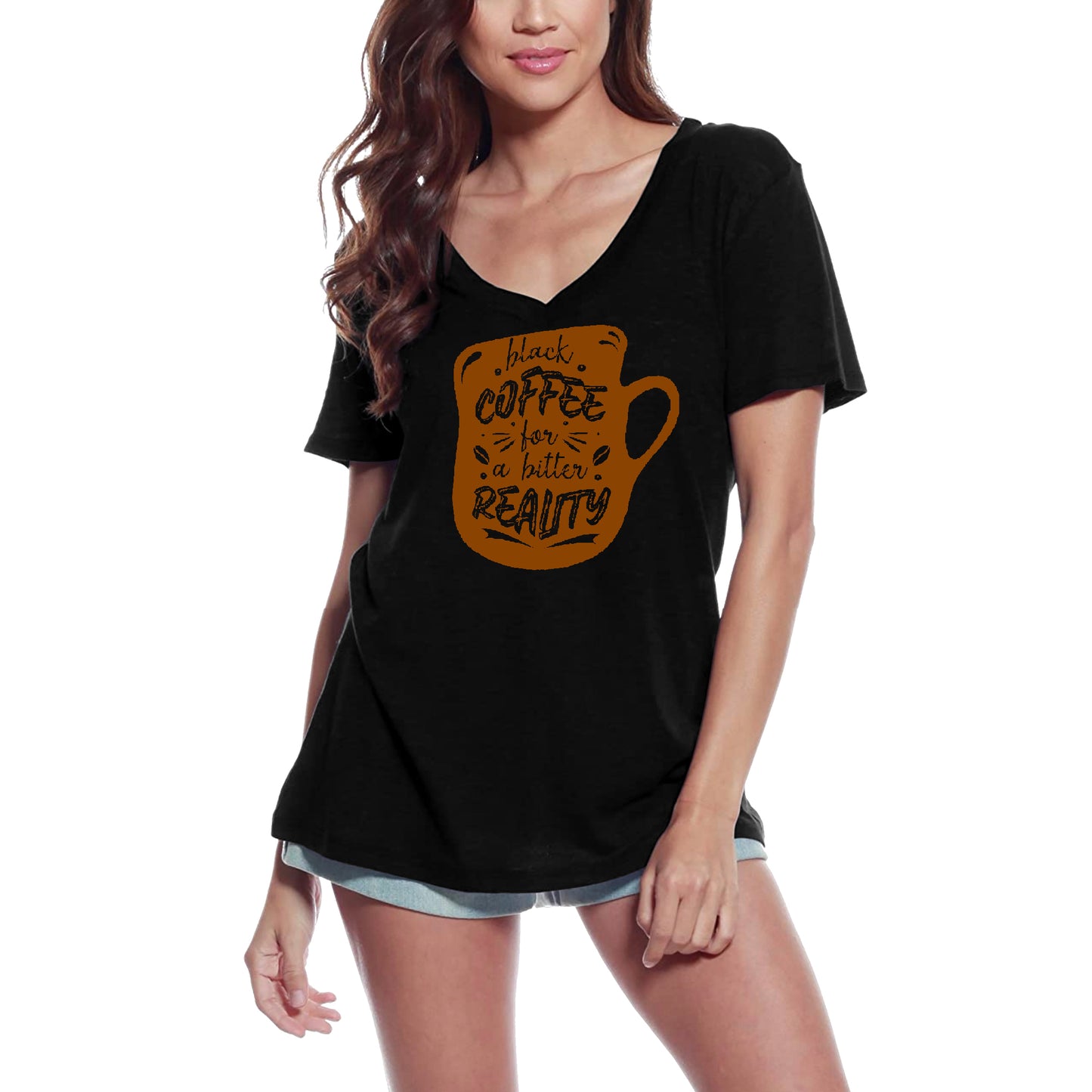 ULTRABASIC Women's T-Shirt Black Coffee For a Bitter Reality - Gift for Coffee Lovers