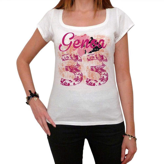 33 Genoa City With Number Womens Short Sleeve Round White T-Shirt 00008 - Casual