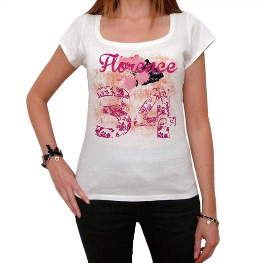 34 Florence City With Number Womens Short Sleeve Round White T-Shirt 00008 - Casual