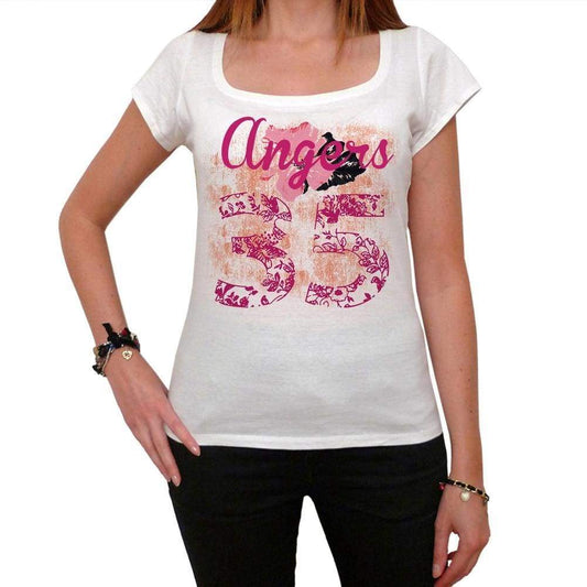 35 Angers City With Number Womens Short Sleeve Round White T-Shirt 00008 - Casual