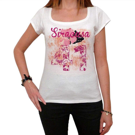 41 Siracusa City With Number Womens Short Sleeve Round White T-Shirt 00008 - White / Xs - Casual