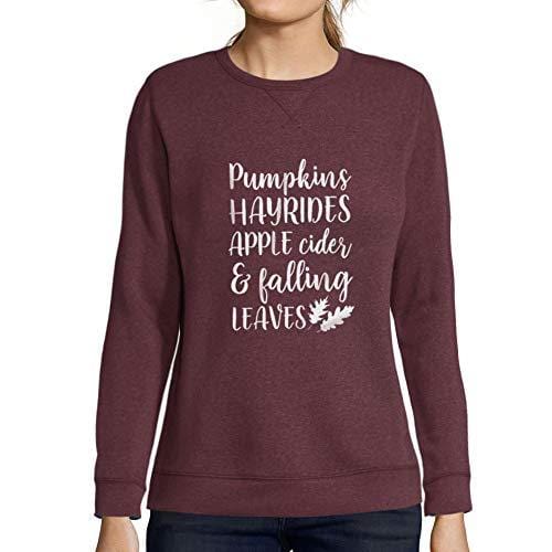 Ultrabasic - Femme Imprimé Graphique Sweat-Shirt Pumpkins Hayrides Apple Cider and Falling Leaves Bordeaux