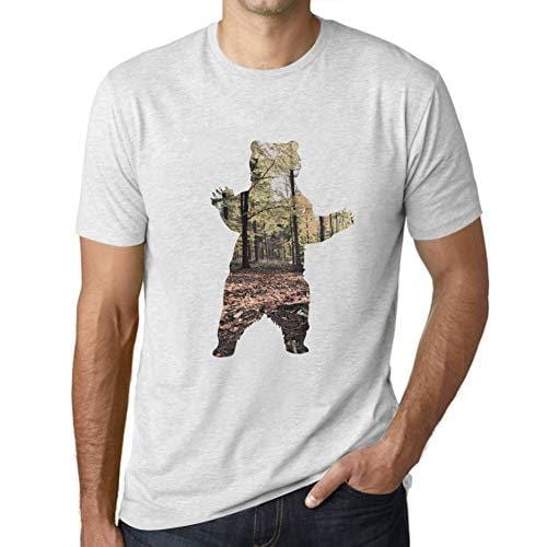 Ultrabasic - Herren T-Shirt Graphique Ours et Forêt Blanc Chiné