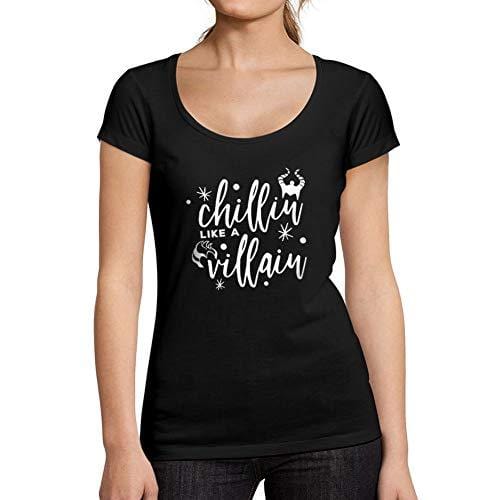 Ultrabasic - Tee-Shirt Femme col Rond Décolleté Chillin Like a Villain Lettre Imprimée Noir Profond