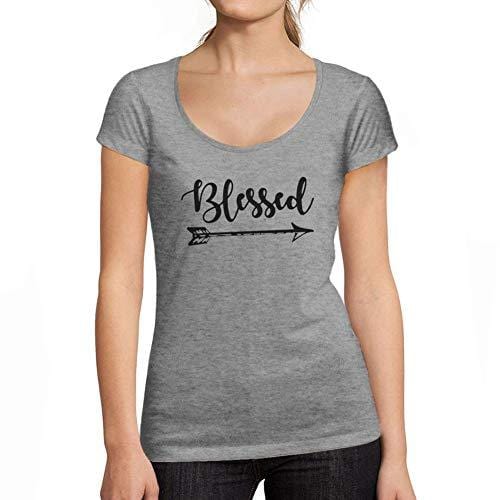 Ultrabasic - Tee-Shirt Femme col Rond Décolleté Blessed Tee Imprimé Lettre Gris Chiné