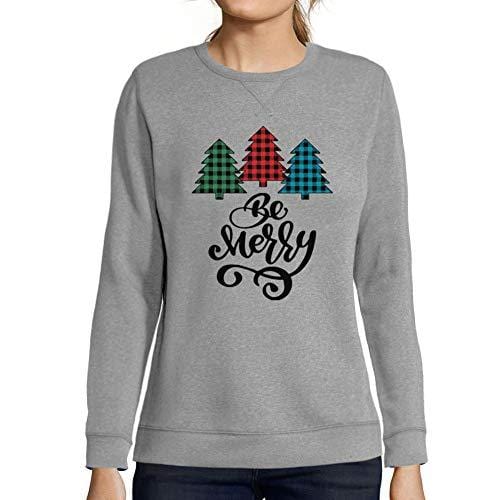 Ultrabasic - Femme Imprimé Graphique Sweat-Shirt Be Merry Christmas Xmas Gift Ideas Gris Chiné