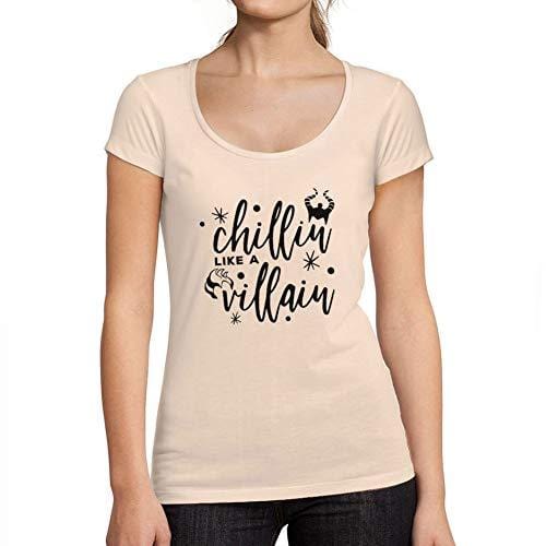 Ultrabasic - Tee-Shirt Femme col Rond Décolleté Chillin Like a Villain Lettre Imprimée Rose Crémeux