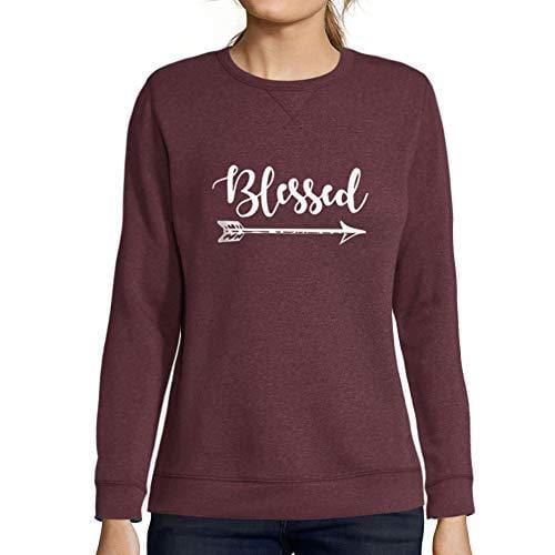 Ultrabasic - Femme Imprimé Graphique Sweat-Shirt Blessed Reconnaissant Action de Grâces Idées Cadeaux Bordeaux