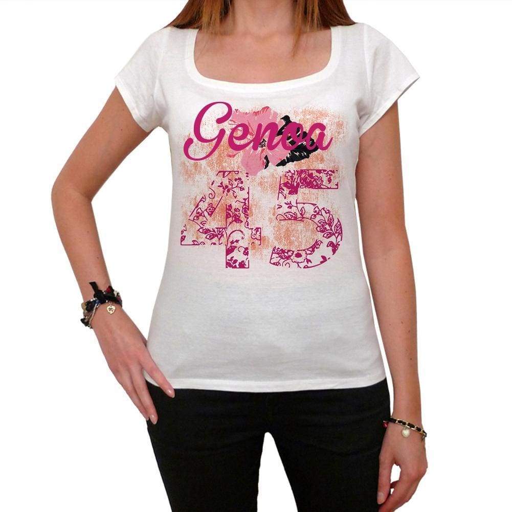 45 Genoa City With Number Womens Short Sleeve Round White T-Shirt 00008 - White / Xs - Casual