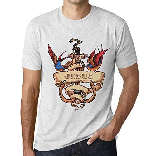 Ultrabasic - Homme T-Shirt Graphique Anchor Tattoo Jesus Blanc Chiné