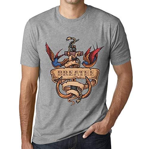 Ultrabasic - Homme T-Shirt Graphique Anchor Tattoo Breathe Gris Chiné