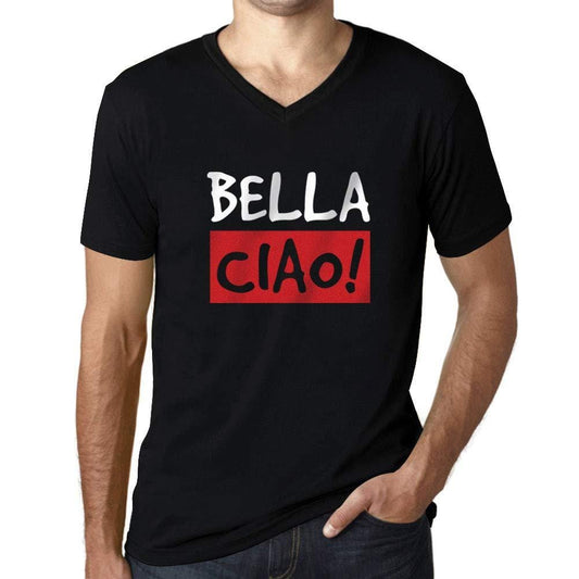 Men's Vintage Tee Shirt Graphic V-Neck T Shirt Bella Ciao Noir Profond