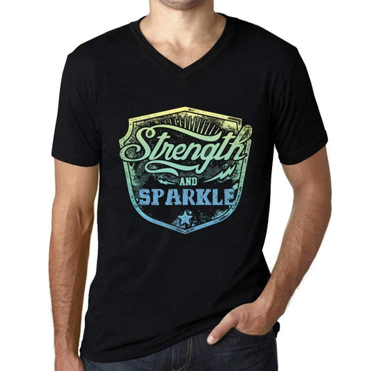 Homme T Shirt Graphique Imprimé Vintage Col V Tee Strength and Sparkle Noir Profond