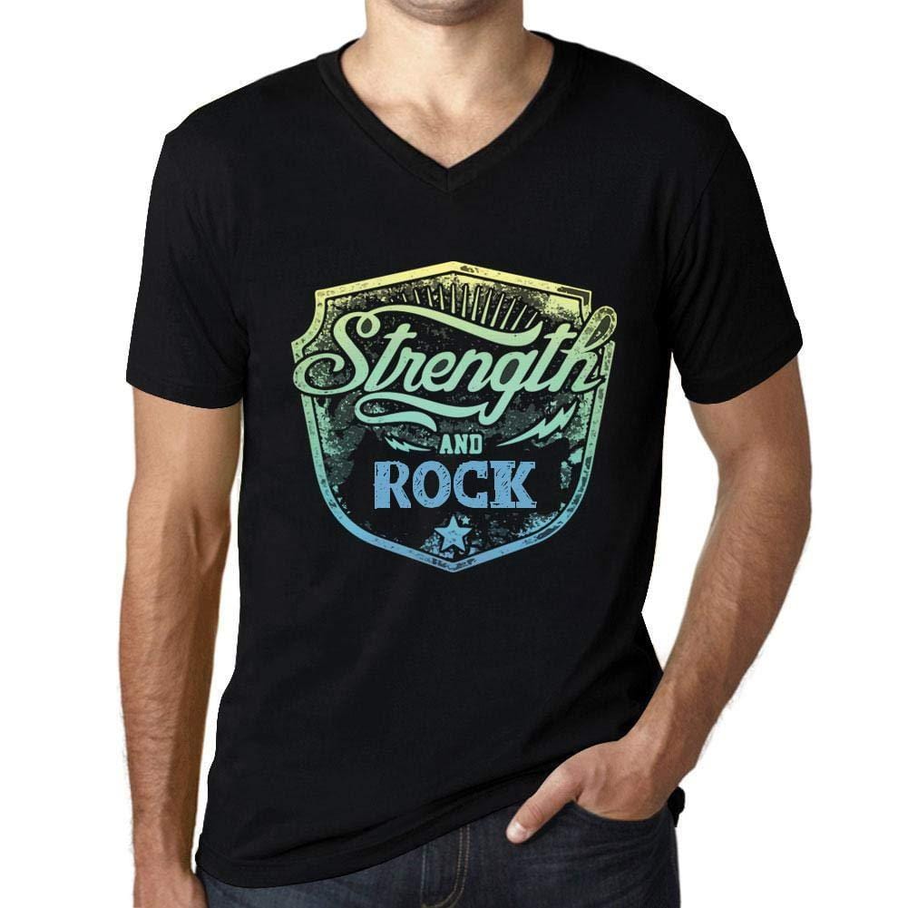 Herren T-Shirt Graphique Imprimé Vintage Col V Tee Strength und Rock Noir Profond