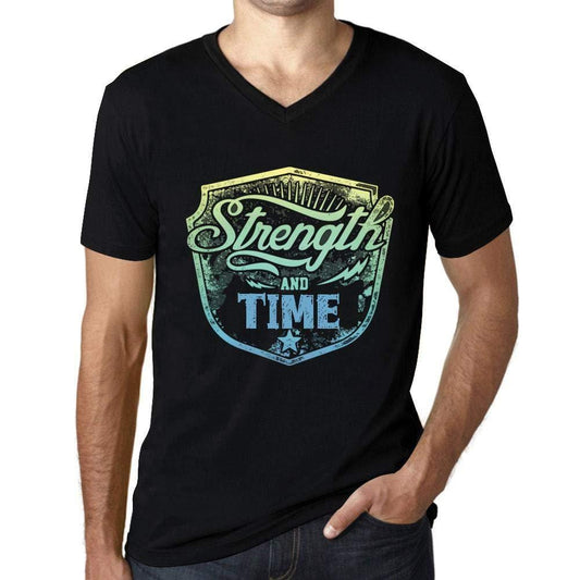 Homme T Shirt Graphique Imprimé Vintage Col V Tee Strength and Time Noir Profond