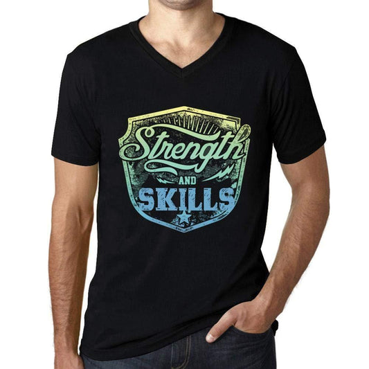 Homme T Shirt Graphique Imprimé Vintage Col V Tee Strength and Skills Noir Profond