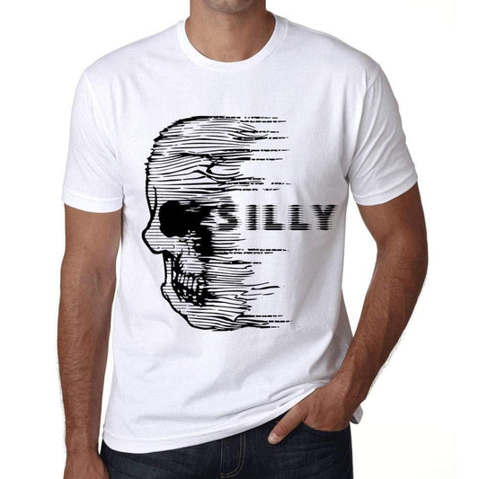 Herren T-Shirt mit grafischem Aufdruck Vintage Tee Anxiety Skull Silly Blanc
