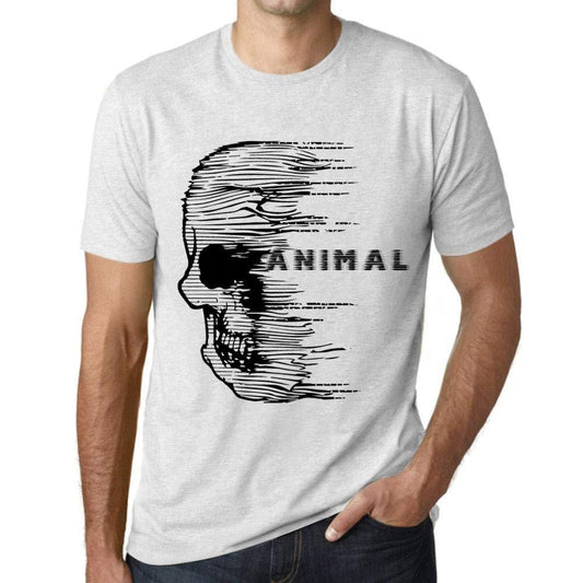 Herren T-Shirt mit grafischem Aufdruck Vintage Tee Anxiety Skull Animal Blanc Chiné