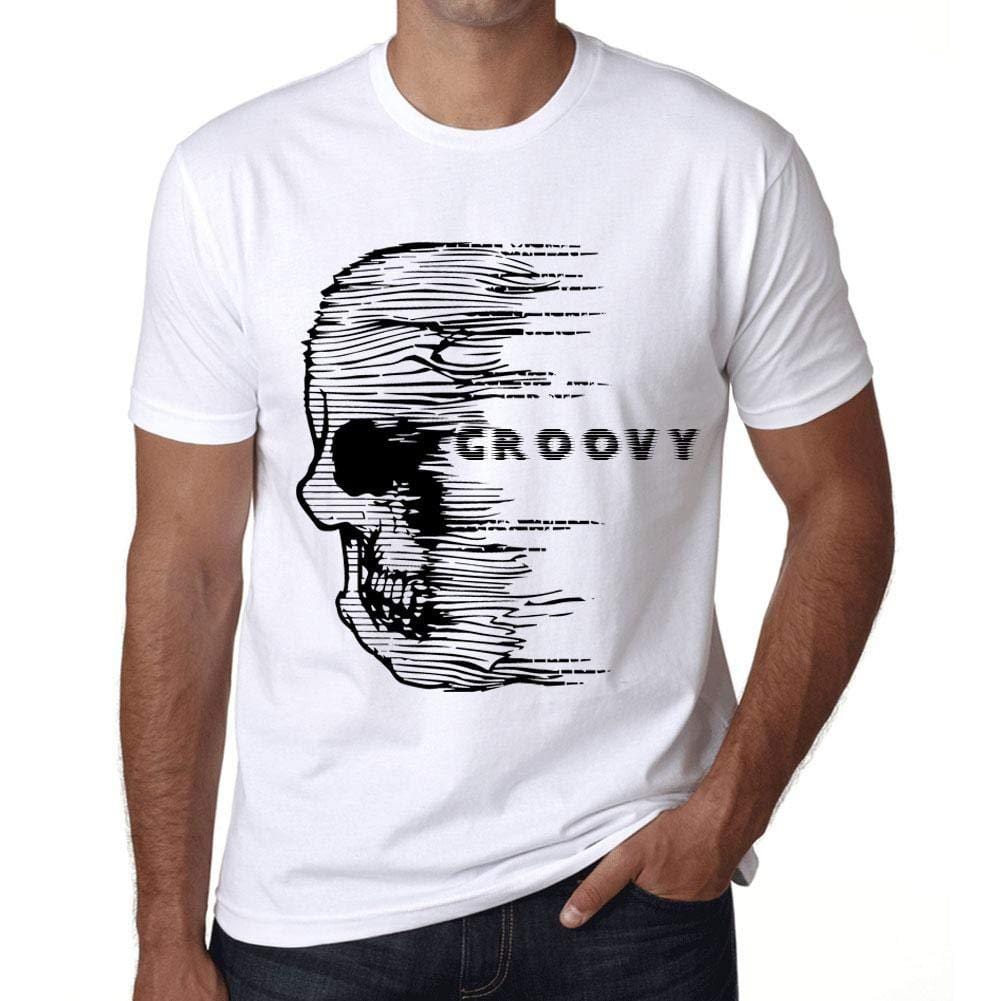 Herren T-Shirt mit grafischem Aufdruck Vintage Tee Anxiety Skull Groovy Blanc