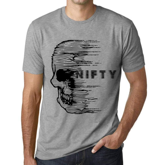 Homme T-Shirt Graphique Imprimé Vintage Tee Anxiety Skull NIFTY Gris Chiné