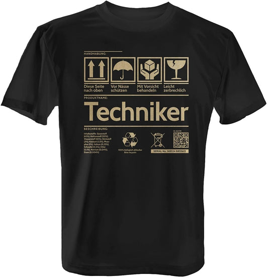 Fashionalarm Herren T-Shirt - Etikett - Techniker Fun Shirt Geschenk Tee