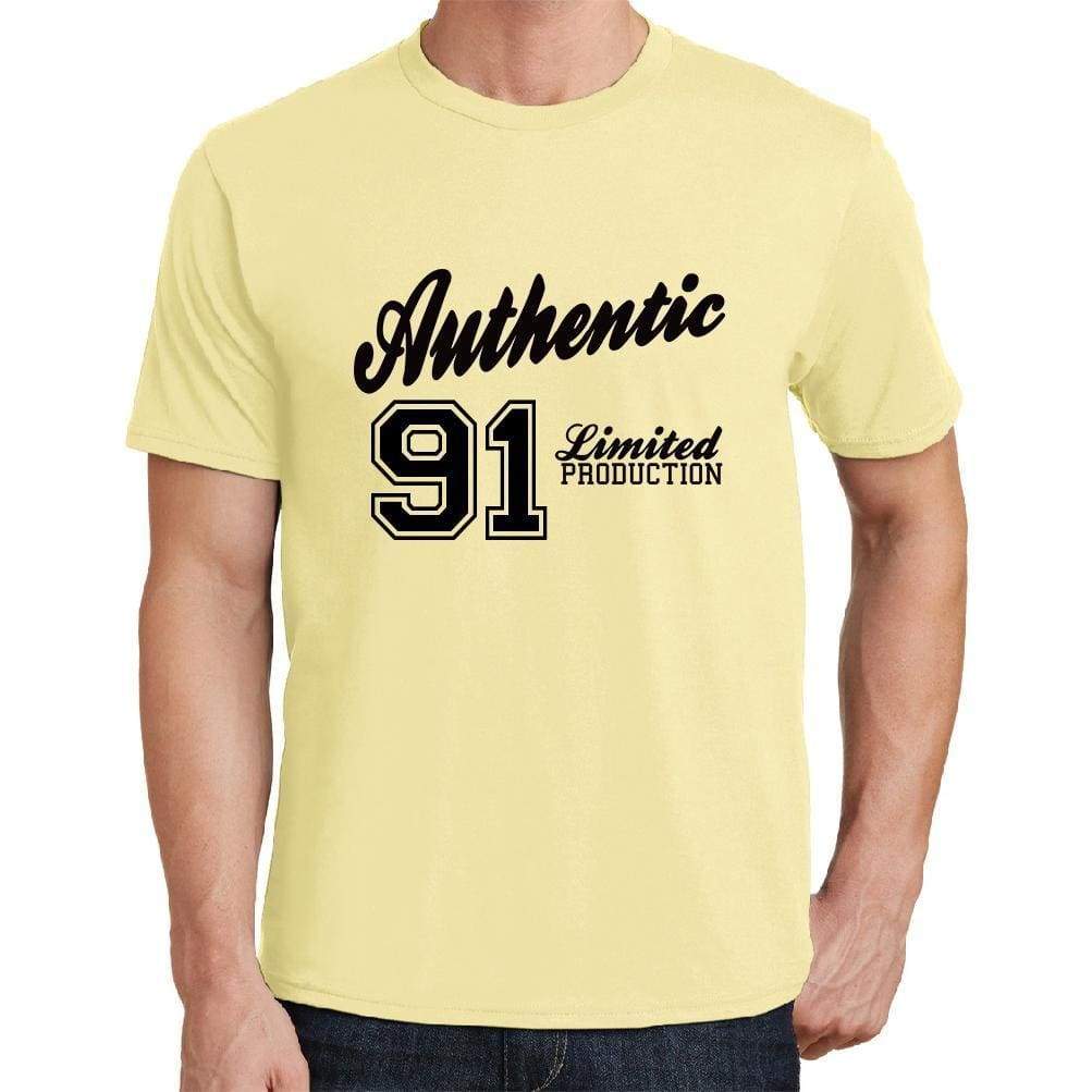 91 Authentic Yellow Mens Short Sleeve Round Neck T-Shirt - Yellow / S - Casual