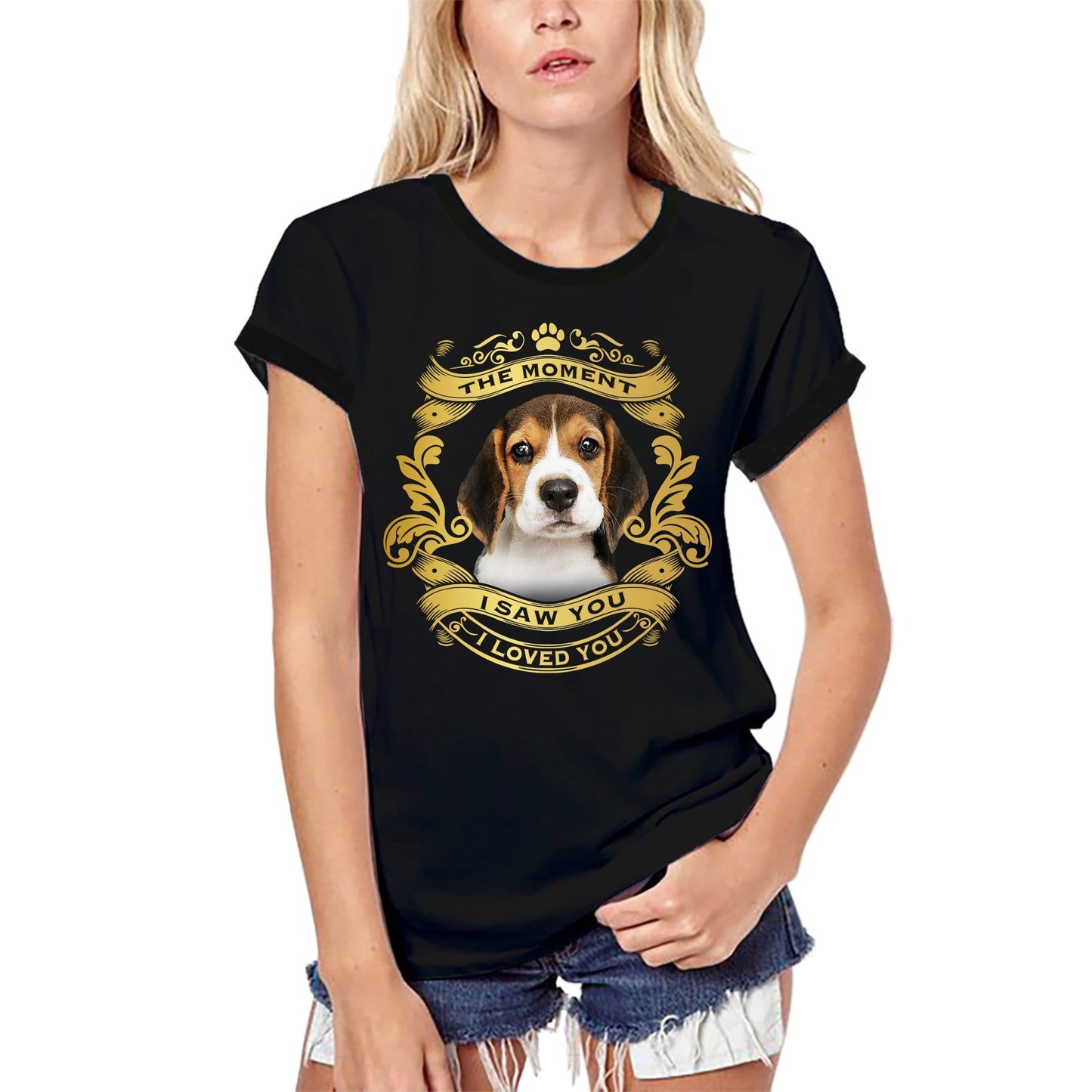 ULTRABASIC Bio-T-Shirt für Damen, Beagle-Hund – Moment I Saw You I Loved You, Welpen-T-Shirt für Damen