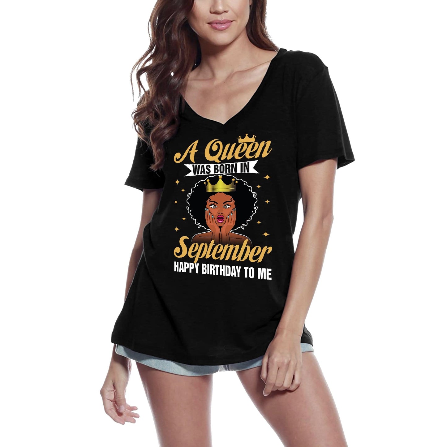 ULTRABASIC Women's T-Shirt A Queen Was Born in September - Happy Birthday Shirt for Ladies