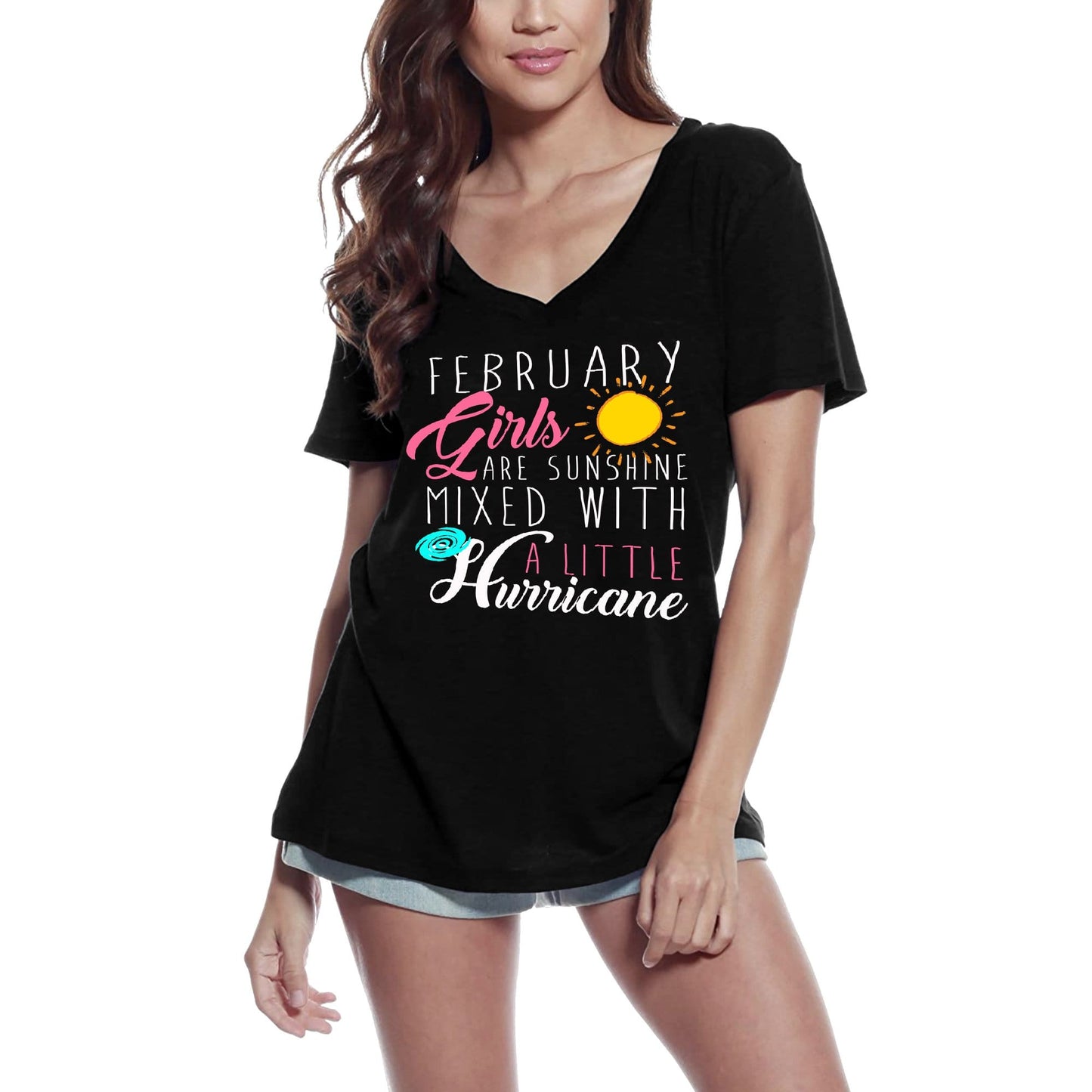 ULTRABASIC Women's Funny T-Shirt February Girls are Sunshine - Birthday Shirt Gift for Ladies