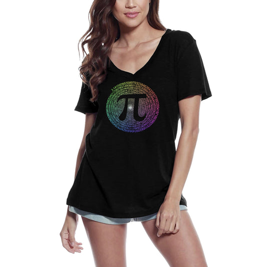 ULTRABASIC Damen-T-Shirt mit V-Ausschnitt, buntes Pi-Symbol 3,14 – lustiges Mathe-Geschenk-T-Shirt