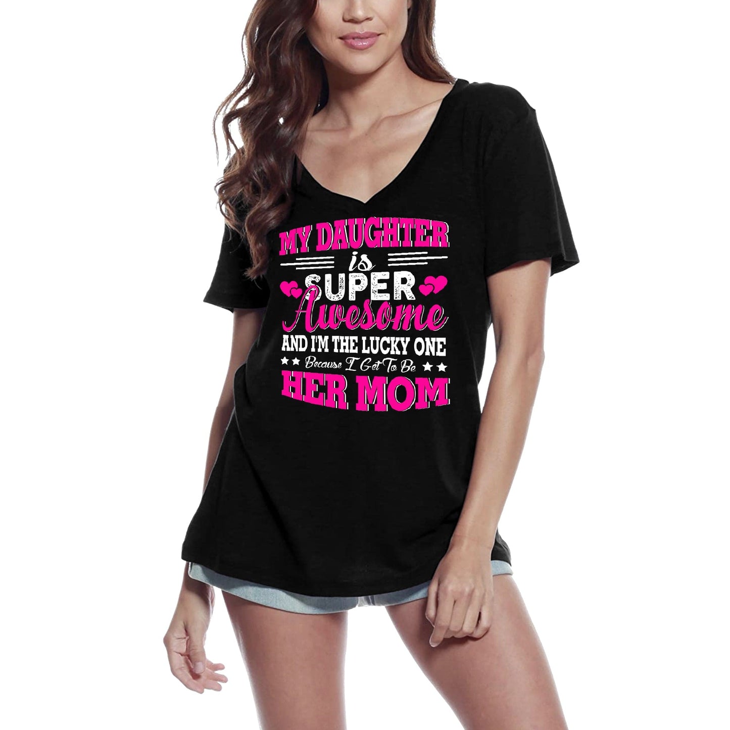 ULTRABASIC Damen-T-Shirt „My Daughter is Super Awesome – Mom“, kurzärmeliges T-Shirt