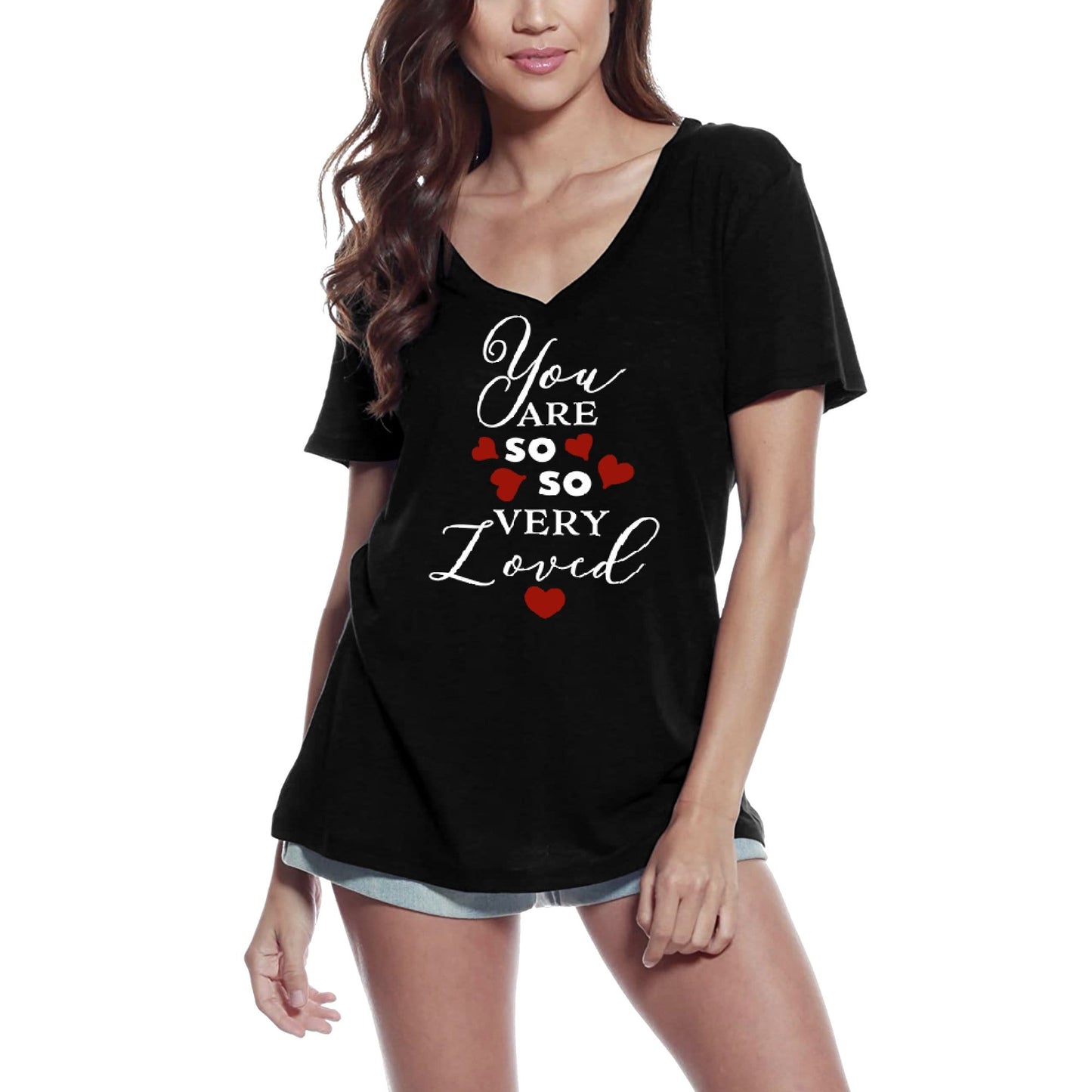 ULTRABASIC Women's V Neck T-Shirt You Are So So Very Loved - Romantic Quote