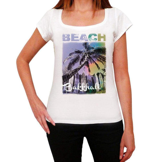 Bakkhali Beach Name Palm White Womens Short Sleeve Round Neck T-Shirt 00287 - White / Xs - Casual