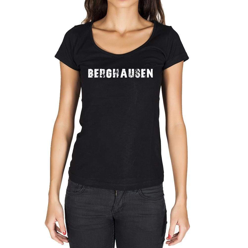 Berghausen German Cities Black Womens Short Sleeve Round Neck T-Shirt 00002 - Casual