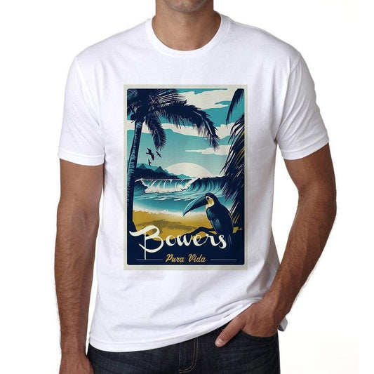 Bowers Pura Vida Beach Name White Mens Short Sleeve Round Neck T-Shirt 00292 - White / S - Casual