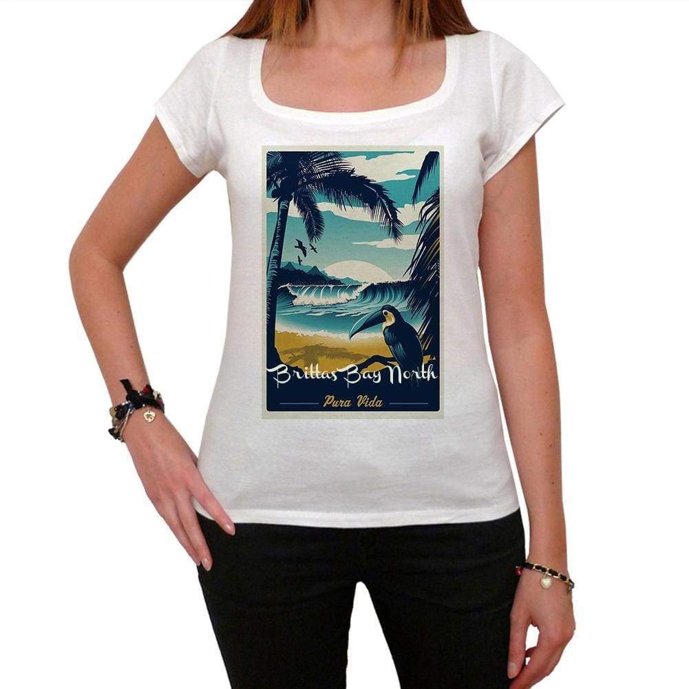 Brittas Bay North Pura Vida Beach Name White Womens Short Sleeve Round Neck T-Shirt 00297 - White / Xs - Casual
