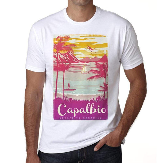 Capalbio Escape To Paradise White Mens Short Sleeve Round Neck T-Shirt 00281 - White / S - Casual
